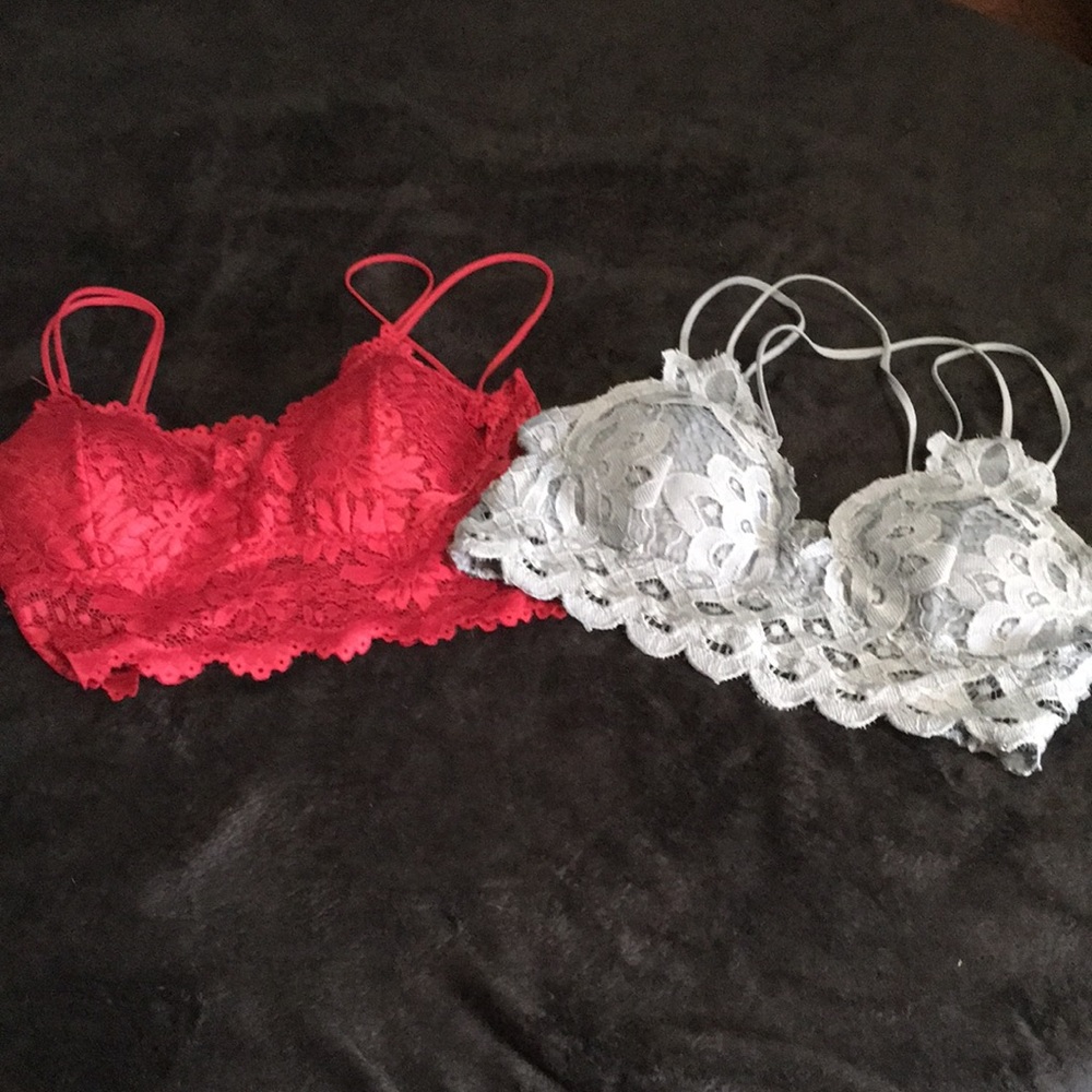 Wishlist set of two burgundy gray spaghetti strap lace bralettes size Medium